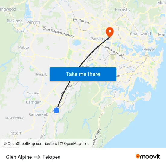 Glen Alpine to Telopea map