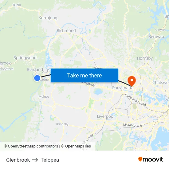 Glenbrook to Telopea map