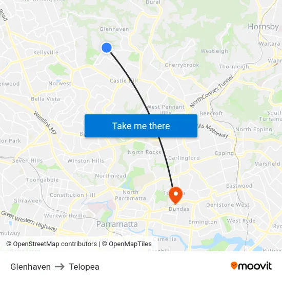 Glenhaven to Telopea map