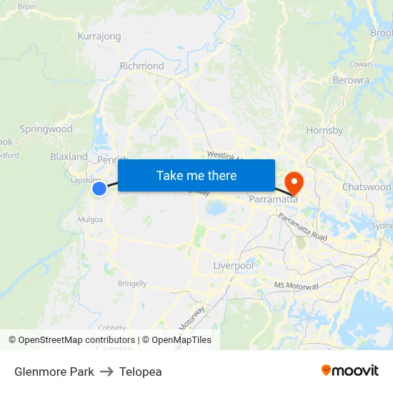 Glenmore Park to Telopea map