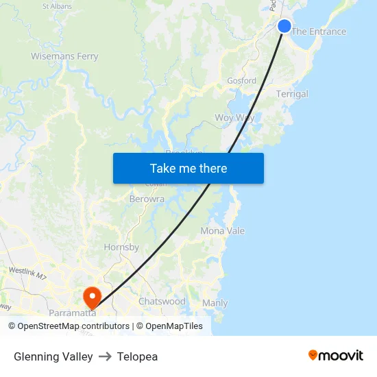 Glenning Valley to Telopea map