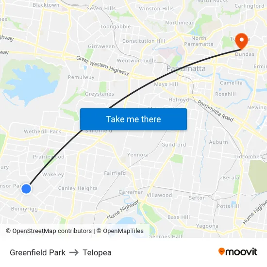 Greenfield Park to Telopea map