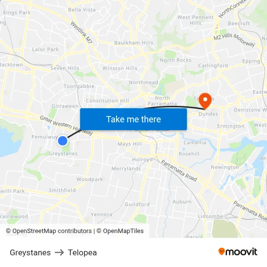 Greystanes to Telopea map