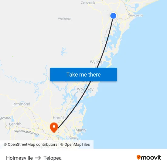 Holmesville to Telopea map
