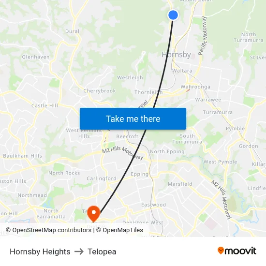 Hornsby Heights to Telopea map