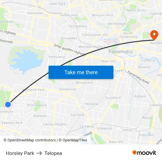 Horsley Park to Telopea map