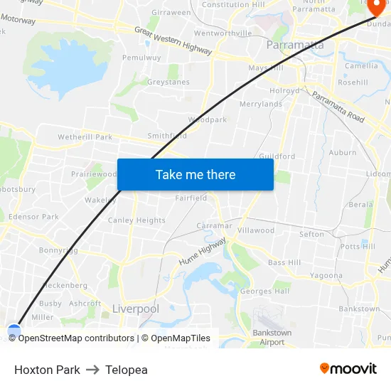 Hoxton Park to Telopea map