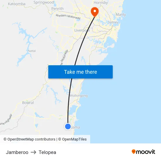 Jamberoo to Telopea map