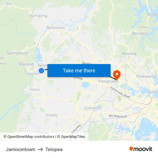 Jamisontown to Telopea map