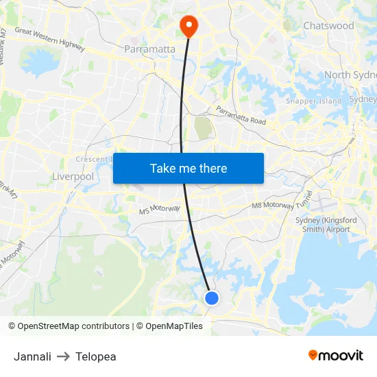 Jannali to Telopea map