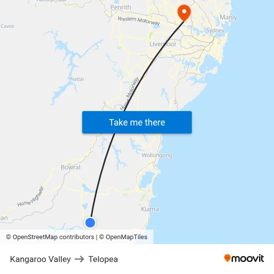 Kangaroo Valley to Telopea map