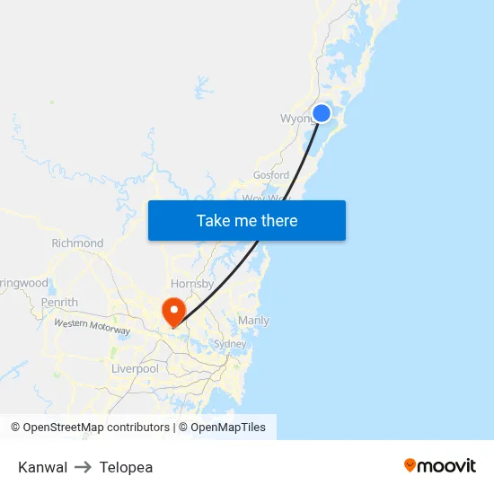 Kanwal to Telopea map