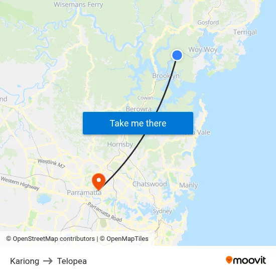 Kariong to Telopea map