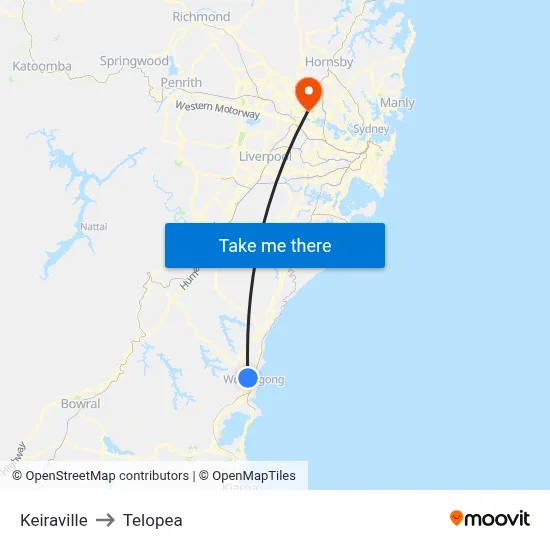 Keiraville to Telopea map