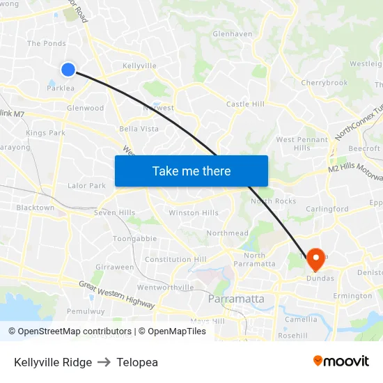 Kellyville Ridge to Telopea map