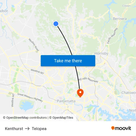 Kenthurst to Telopea map