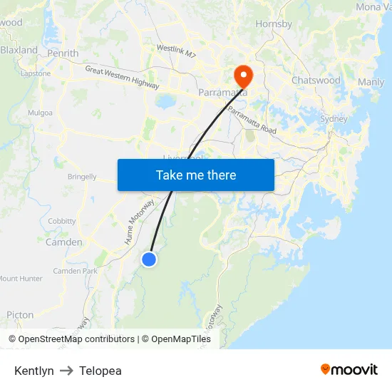 Kentlyn to Telopea map