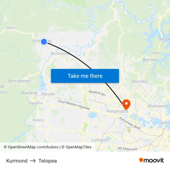Kurmond to Telopea map
