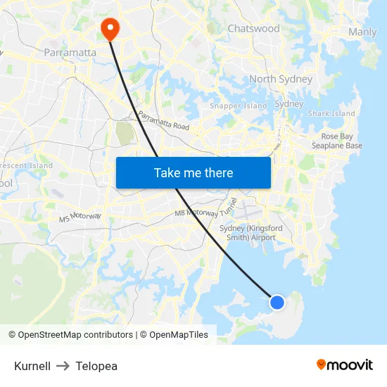 Kurnell to Telopea map