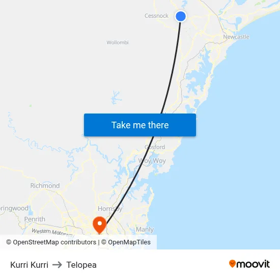 Kurri Kurri to Telopea map