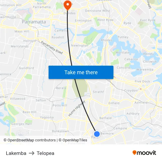 Lakemba to Telopea map