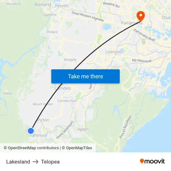 Lakesland to Telopea map