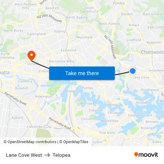 Lane Cove West to Telopea map