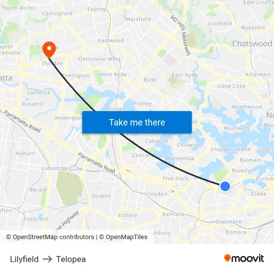 Lilyfield to Telopea map