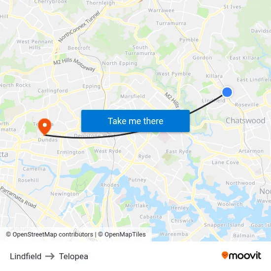Lindfield to Telopea map