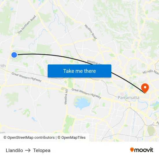 Llandilo to Telopea map