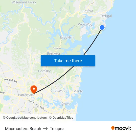 Macmasters Beach to Telopea map