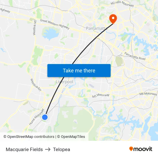 Macquarie Fields to Telopea map