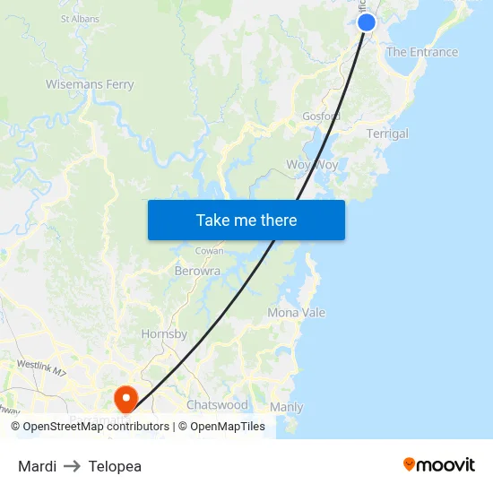 Mardi to Telopea map