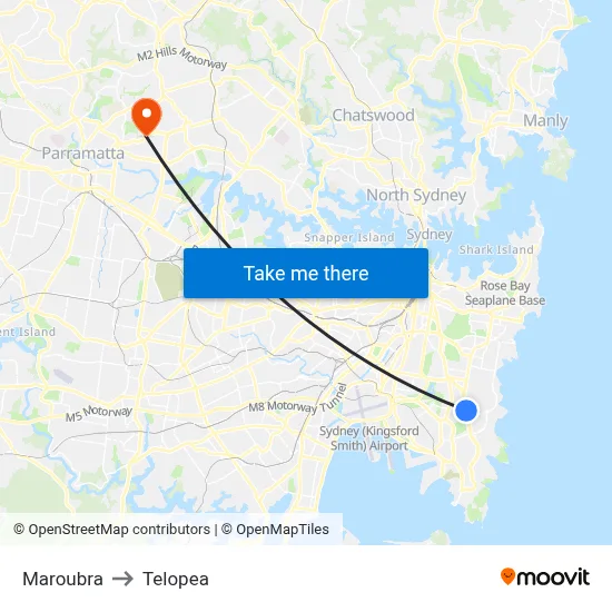 Maroubra to Telopea map
