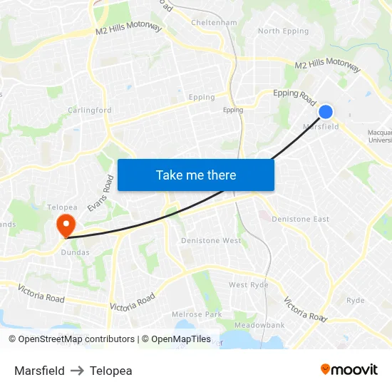 Marsfield to Telopea map
