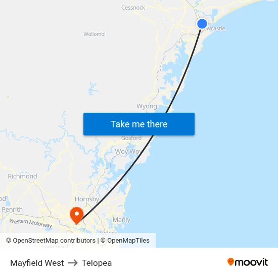 Mayfield West to Telopea map