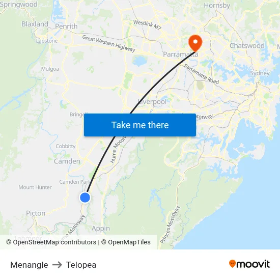 Menangle to Telopea map