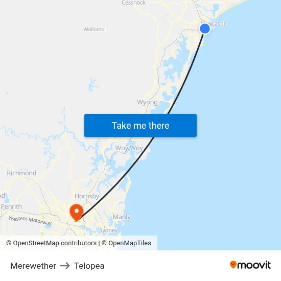 Merewether to Telopea map