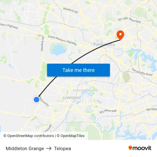 Middleton Grange to Telopea map
