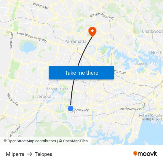 Milperra to Telopea map