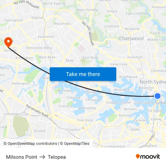 Milsons Point to Telopea map
