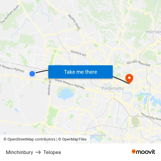 Minchinbury to Telopea map