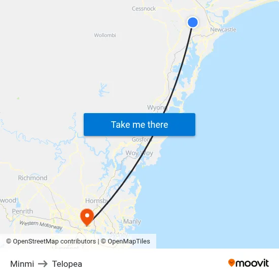 Minmi to Telopea map