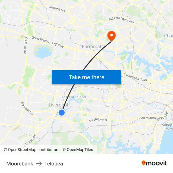 Moorebank to Telopea map