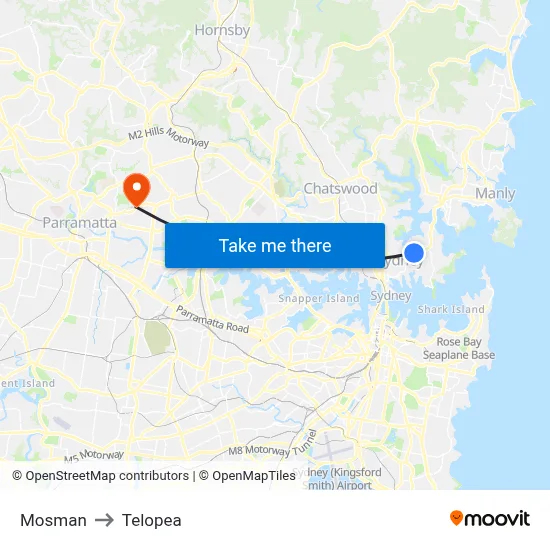 Mosman to Telopea map