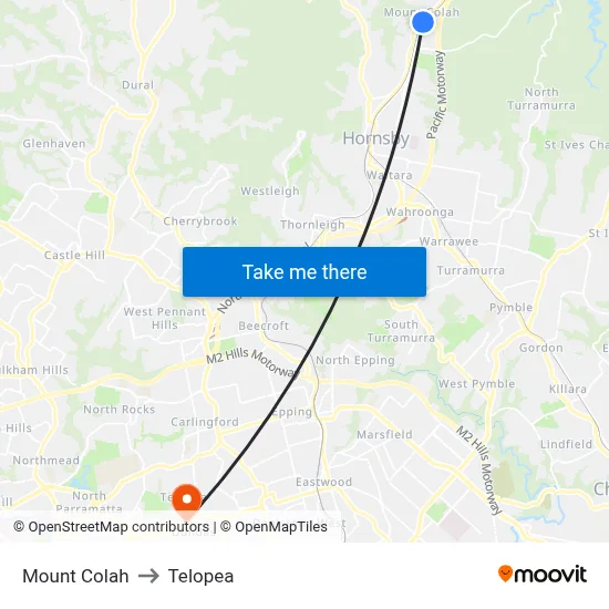 Mount Colah to Telopea map