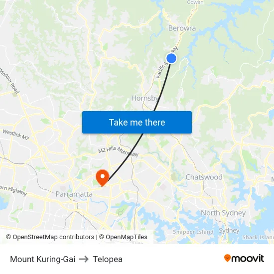 Mount Kuring-Gai to Telopea map