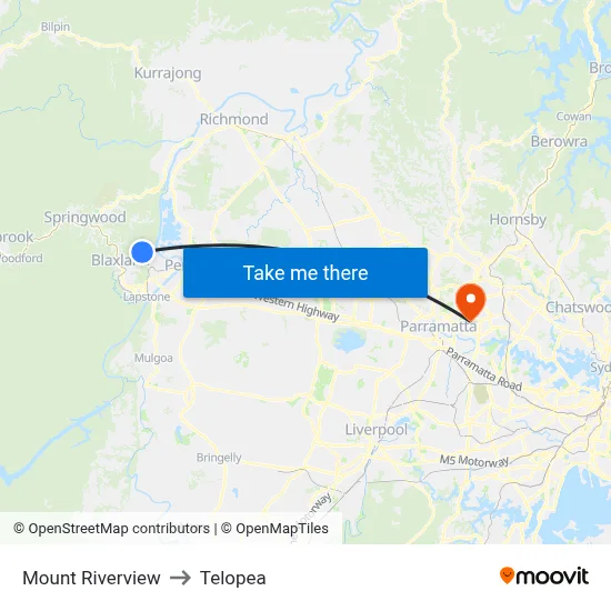 Mount Riverview to Telopea map