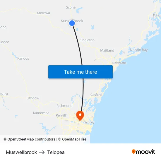 Muswellbrook to Telopea map