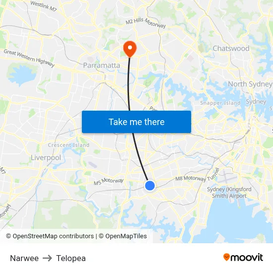 Narwee to Telopea map
